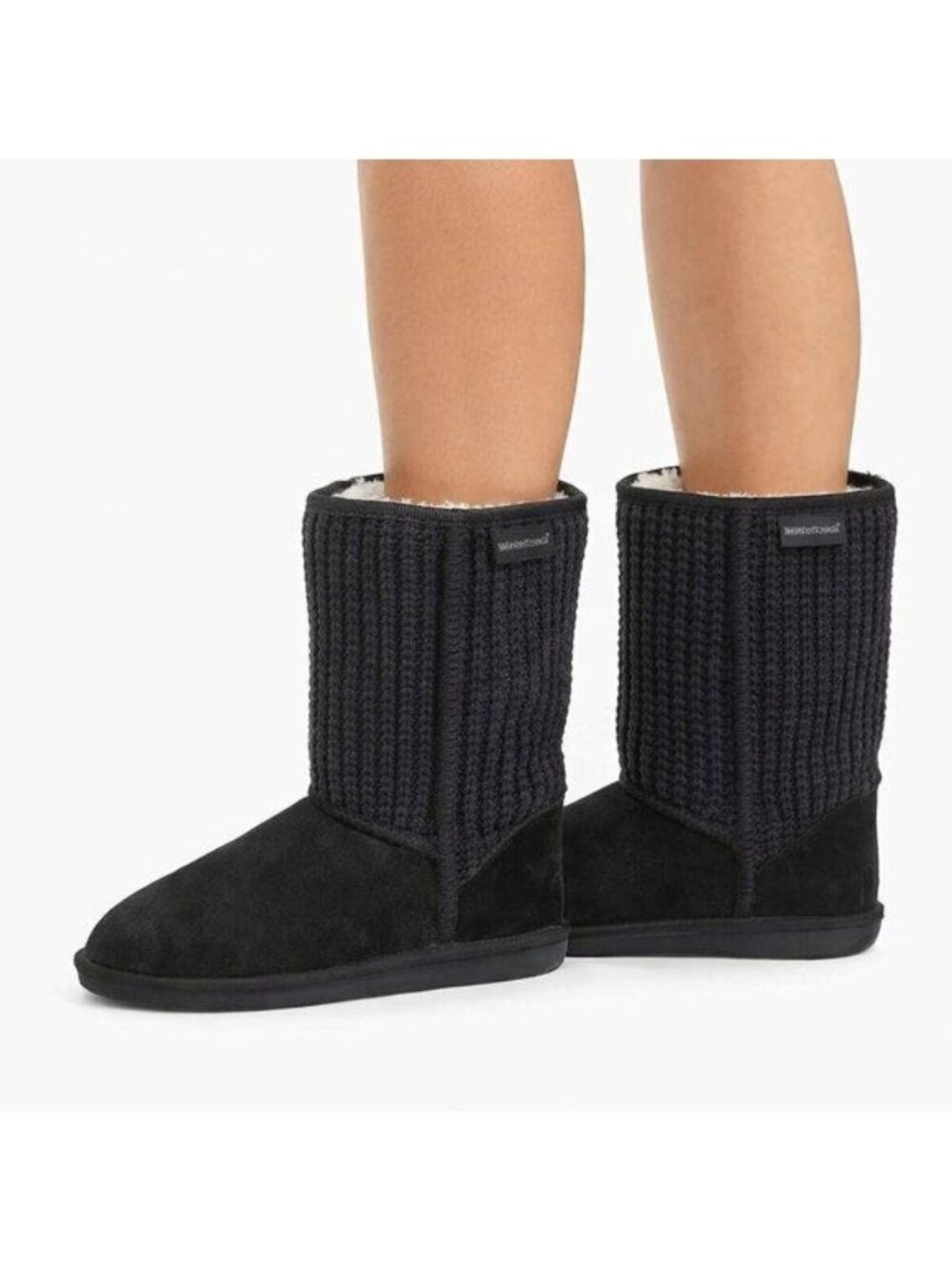 Minnetonka Boots 86520 Womens Size 8 Black Knitted Suede Sherpa Lined Bohemian